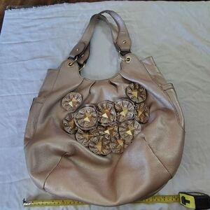 Rare Luxury European Italian Inspired Isabella Fiore Tan Studded Shoulder Bag